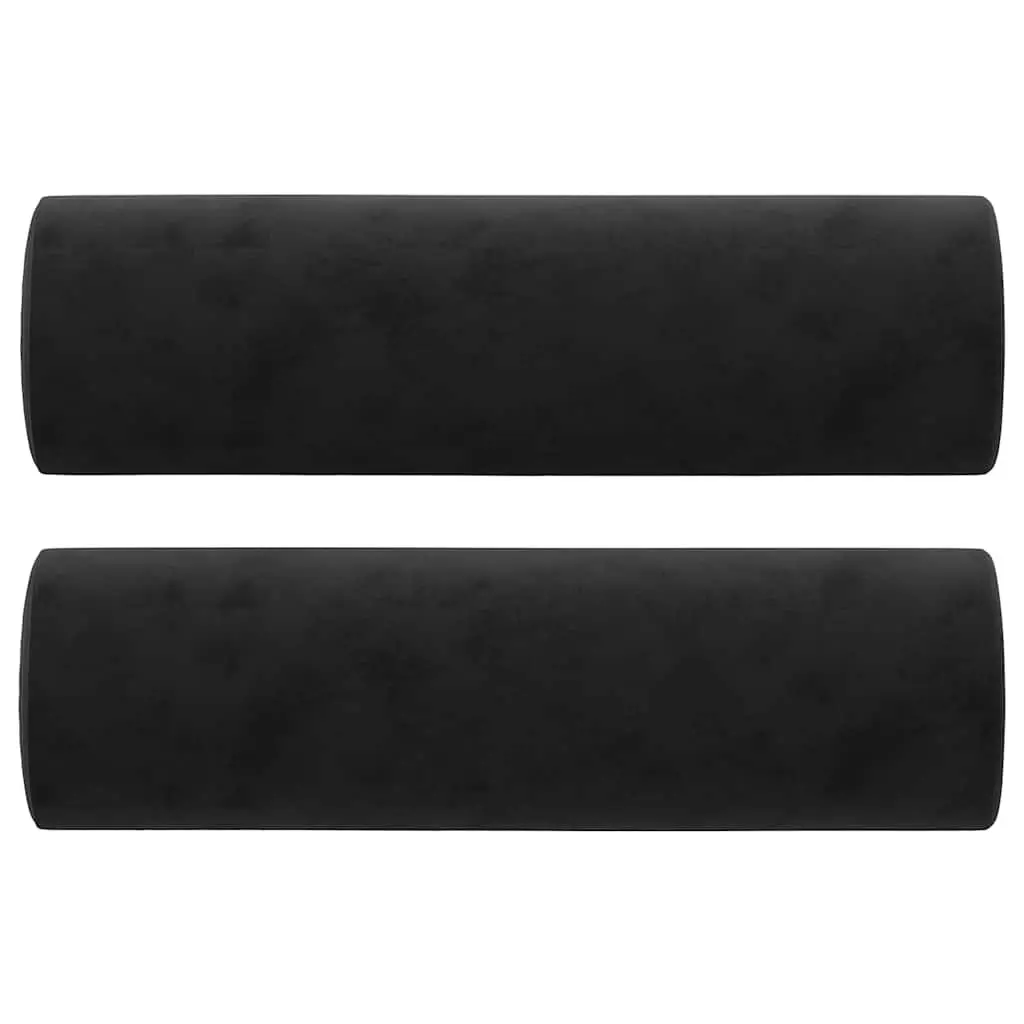 Black 2-Seater Velvet Sofa with Throw Pillows