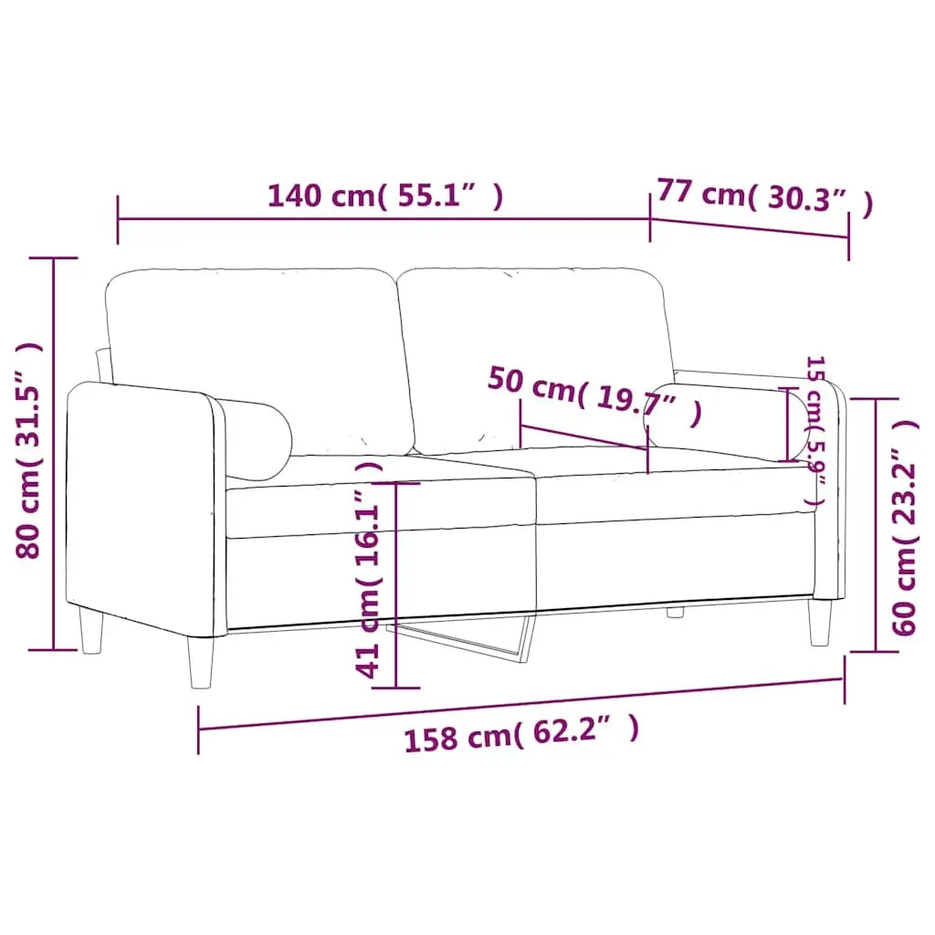 Black 2-Seater Velvet Sofa with Throw Pillows