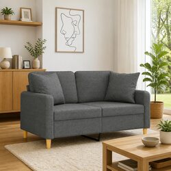 2-Seater Sofa Grey Fabric Modern Design Throw Pillows Lounge Couch 120cm