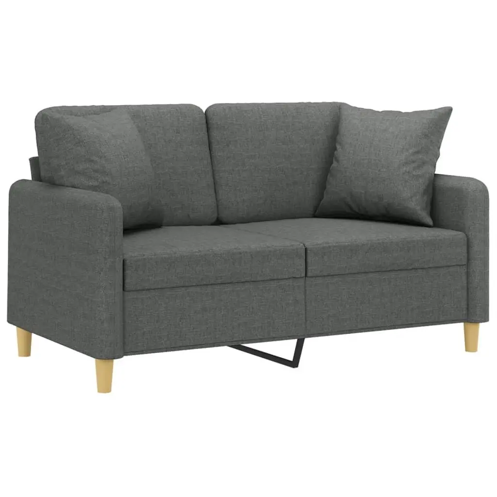2-Seater Grey Sofa with Throw Pillows