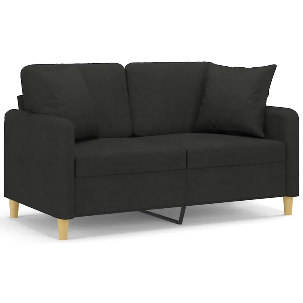 Black 2-Seater Sofa with Throw Pillows 120cm