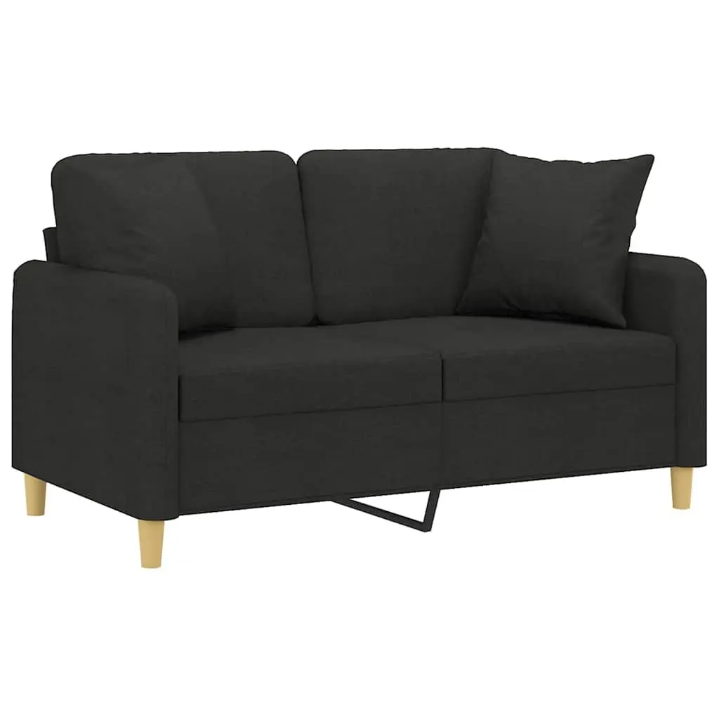 Black 2-Seater Sofa with Throw Pillows 120cm