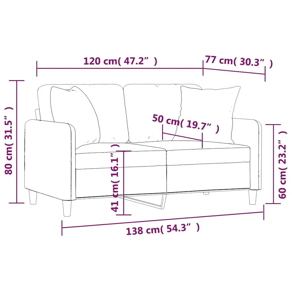 Black 2-Seater Sofa with Throw Pillows 120cm