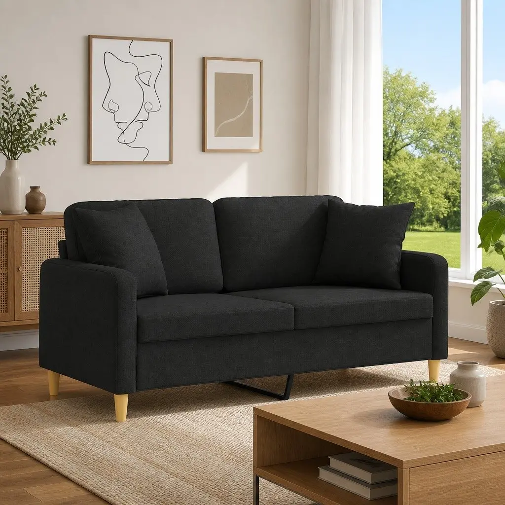 2-Seater Sofa Fabric 140cm Black