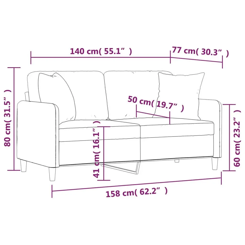 2-Seater Sofa Fabric 140cm Black