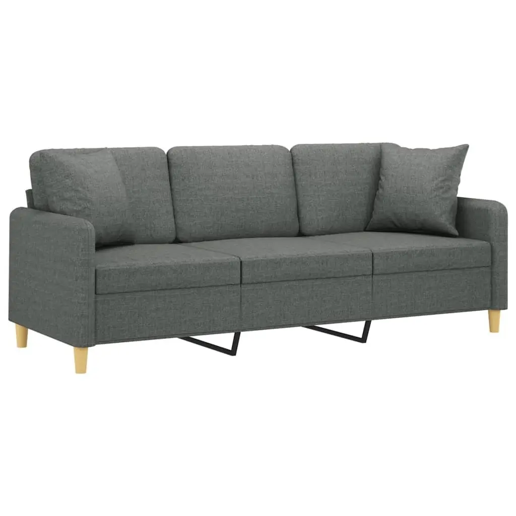 3-Seater Sofa in Dark Grey with Throw Pillows
