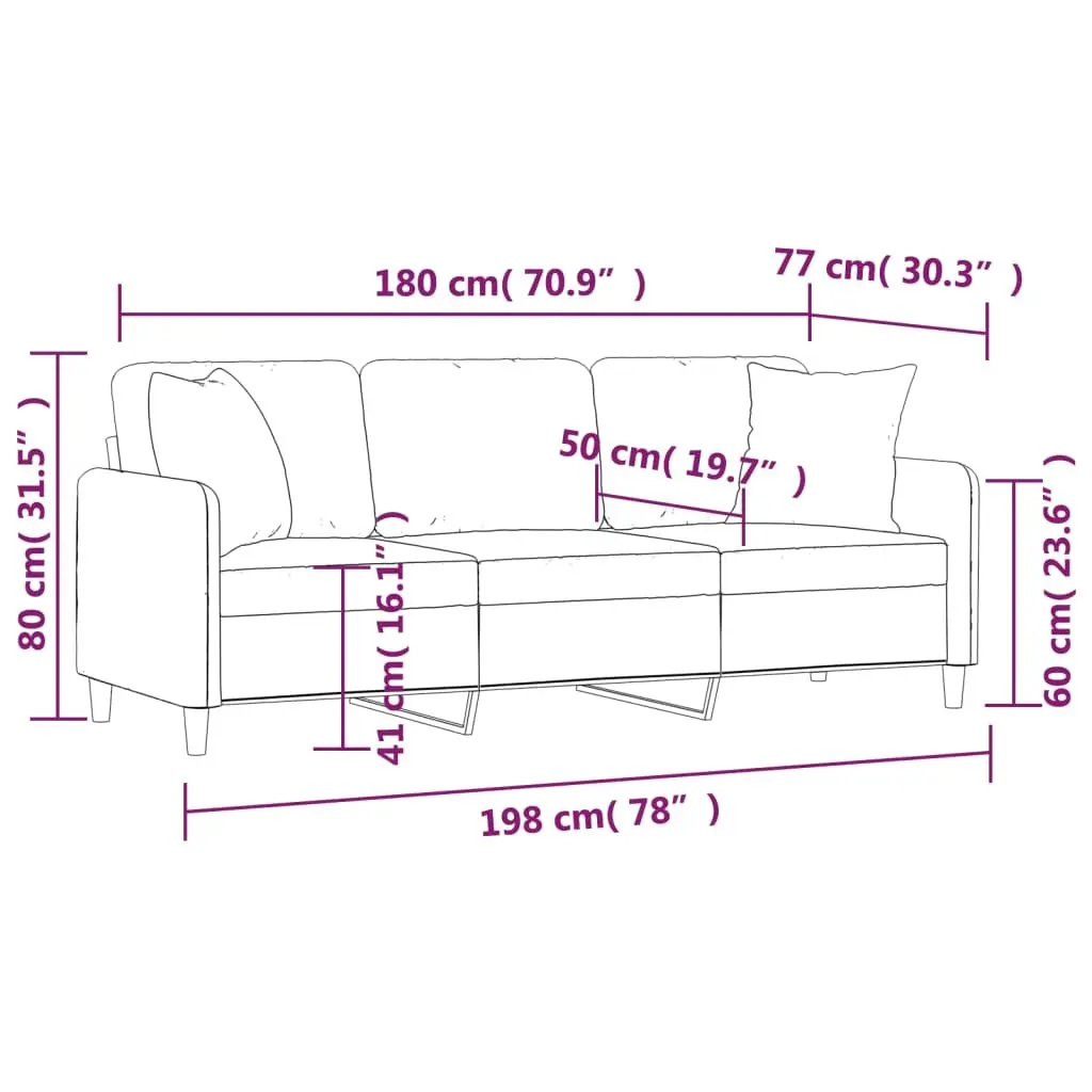 3-Seater Sofa in Dark Grey with Throw Pillows