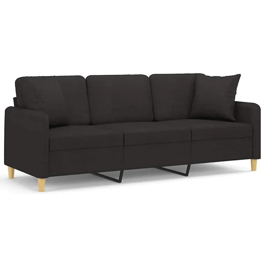 3-Seater Sofa Fabric Black 180cm
