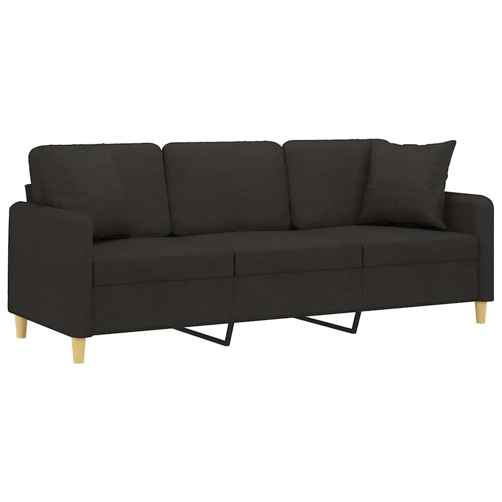 3-Seater Sofa Fabric Black 180cm