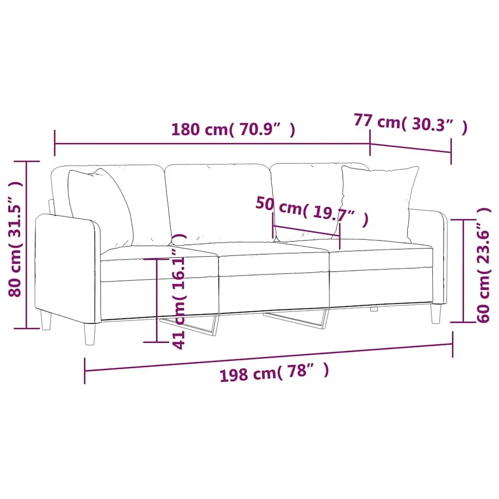 3-Seater Sofa Fabric Black 180cm