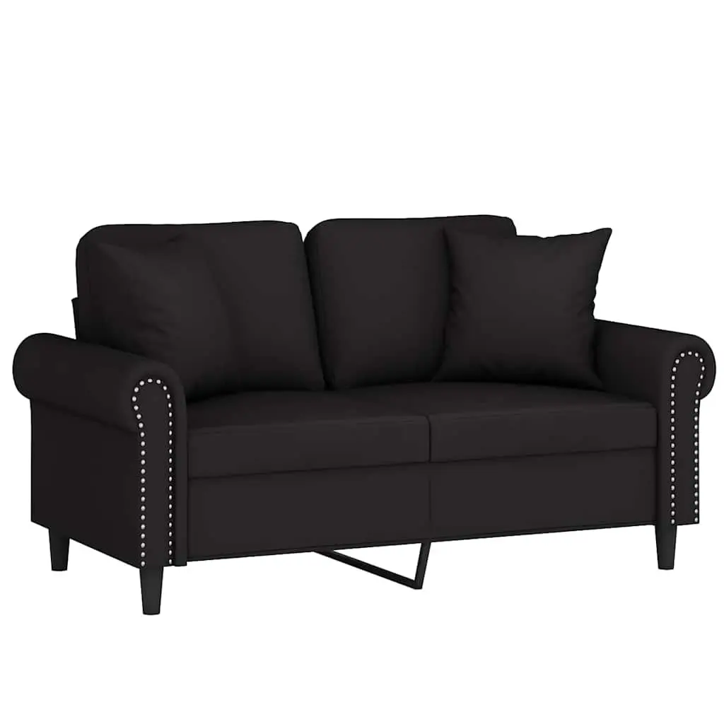 2-Seater Black Velvet Sofa with Plush Pillows