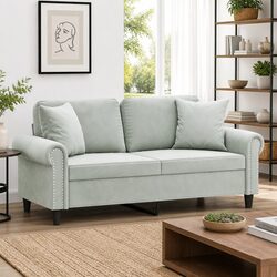 Modern 2-Seater Sofa in Grey Velvet with Pillows 140cm