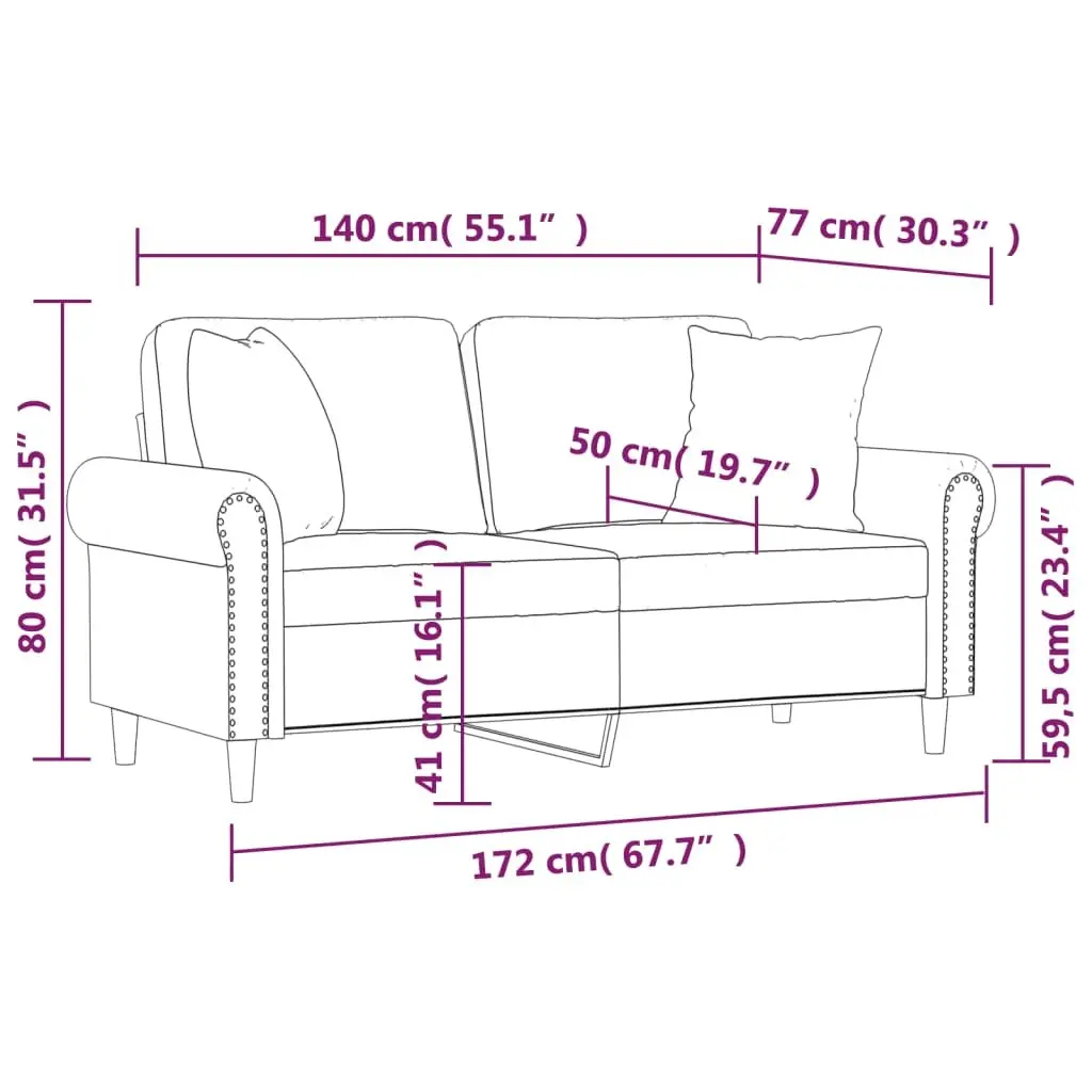 2-Seater Sofa Velvet 140cm Grey