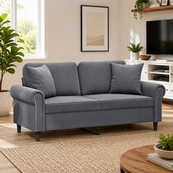 Sturdy 2-Seater Lounge Sofa in Modern Grey Velvet