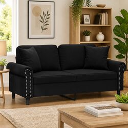 Modern Black 2-Seater Sofa 140cm with Velvet Upholstery