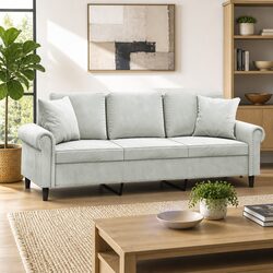 Modern 3-Seater Sofa in Grey Velvet with Pillows