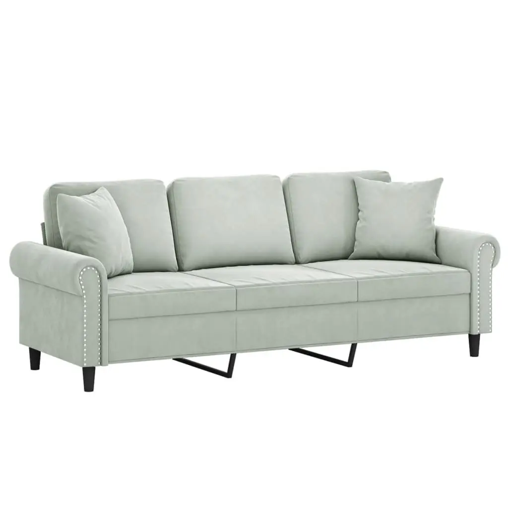 3-Seater Sofa in Grey Velvet with Pillows