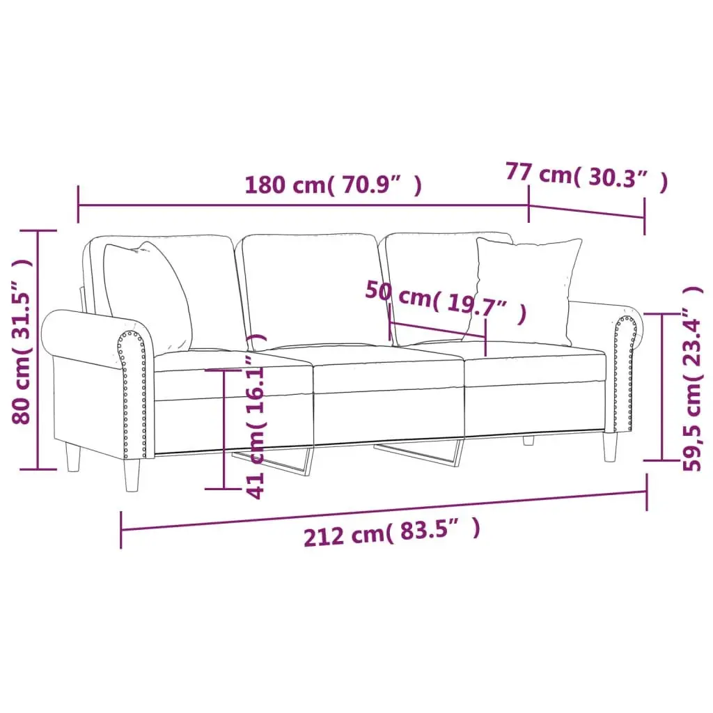 3-Seater Sofa in Grey Velvet with Pillows