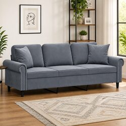 Stylish 3-Seater Grey Sofa with Decorative Pillows 180cm