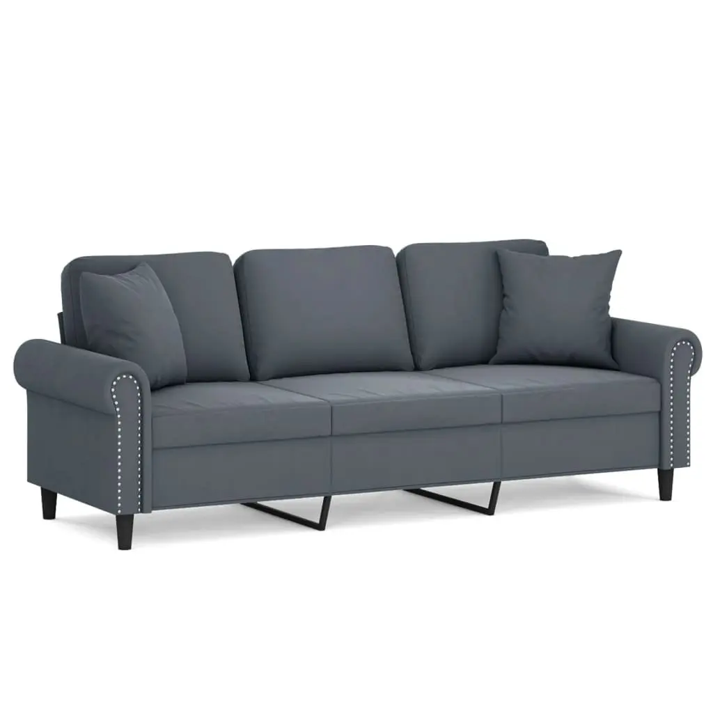 3-Seater Grey Sofa with Decorative Pillows 180cm