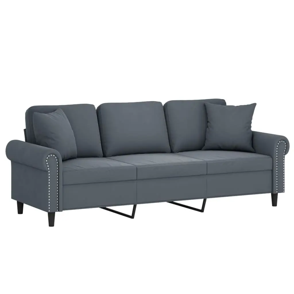 3-Seater Grey Sofa with Decorative Pillows 180cm