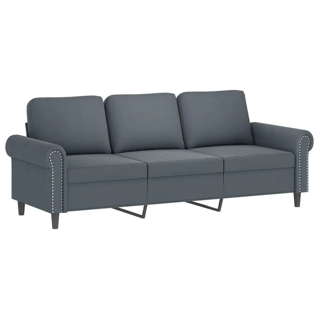3-Seater Grey Sofa with Decorative Pillows 180cm