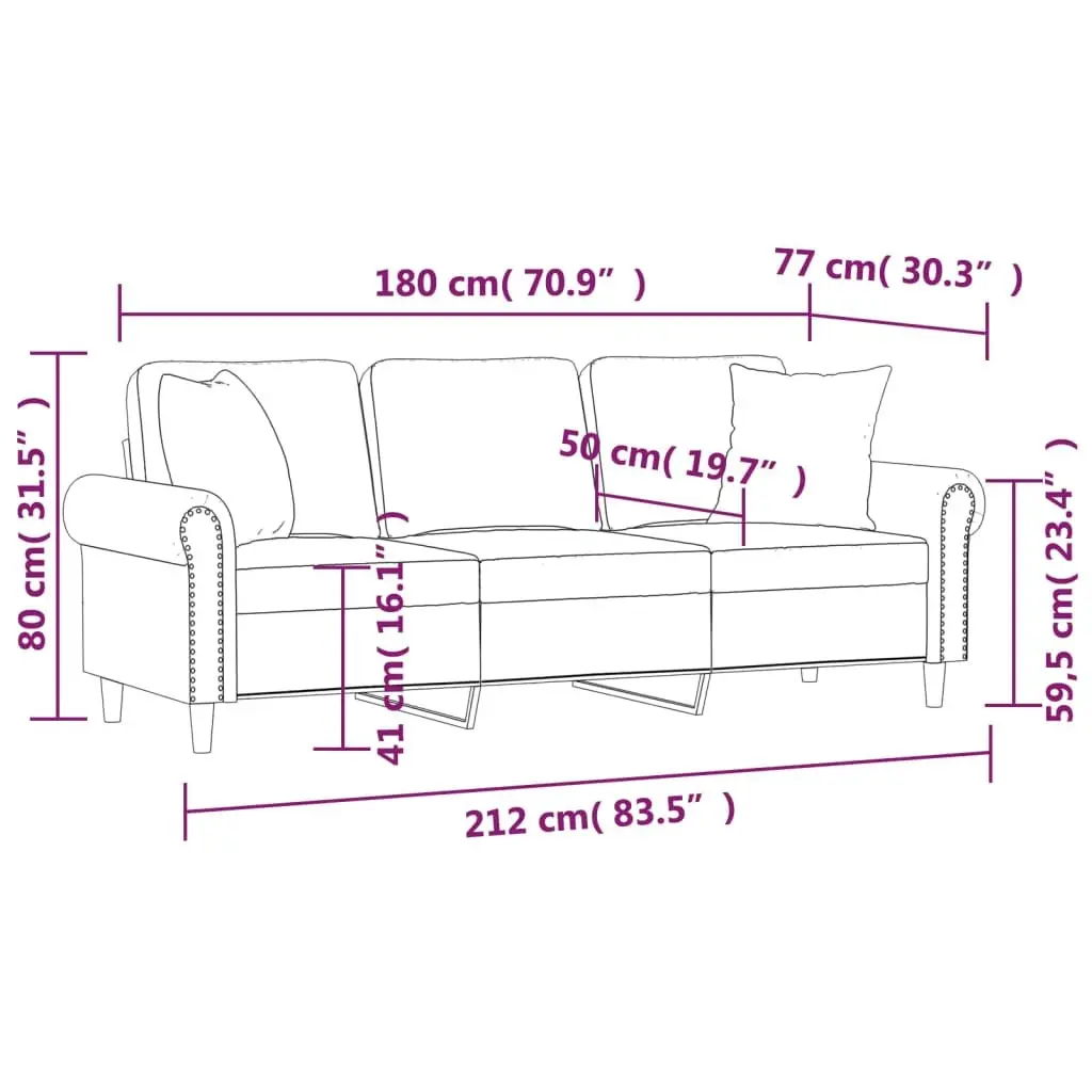 3-Seater Grey Sofa with Decorative Pillows 180cm