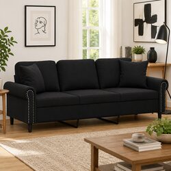 Elegant 3-Seater Velvet Sofa in Black, 180cm