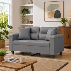 Modern Grey 2-Seater Sofa with Throw Pillows for Comfort