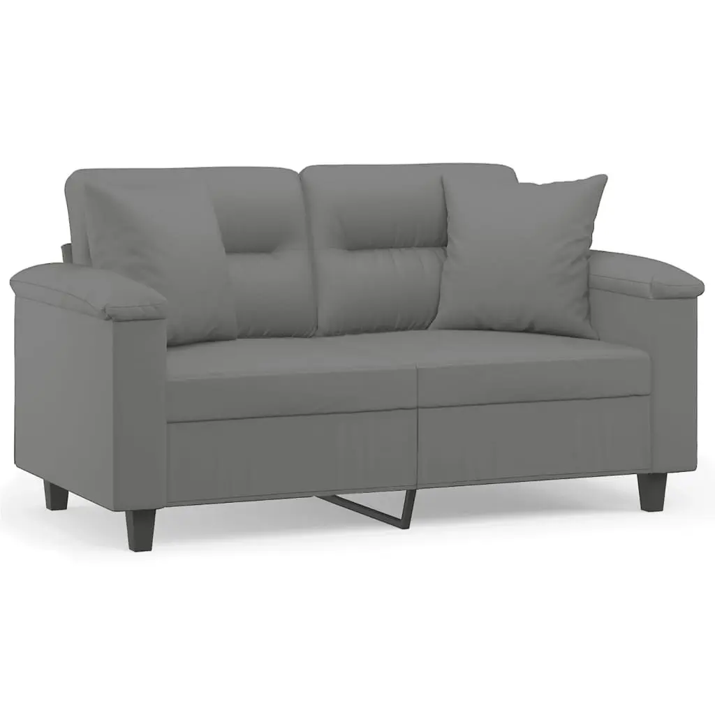 Grey 2-Seater Sofa with Throw Pillows for Comfort