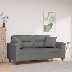 Modern 2-Seater Grey Microfibre Sofa with Pillows 140cm