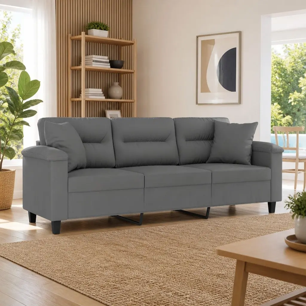 3-Seater Sofa in Grey with Coordinating Pillows