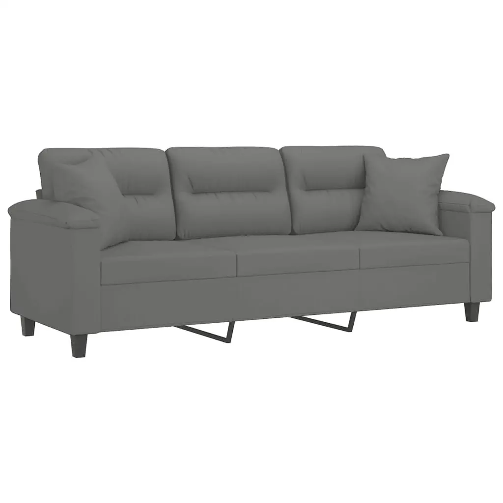 3-Seater Sofa in Grey with Coordinating Pillows