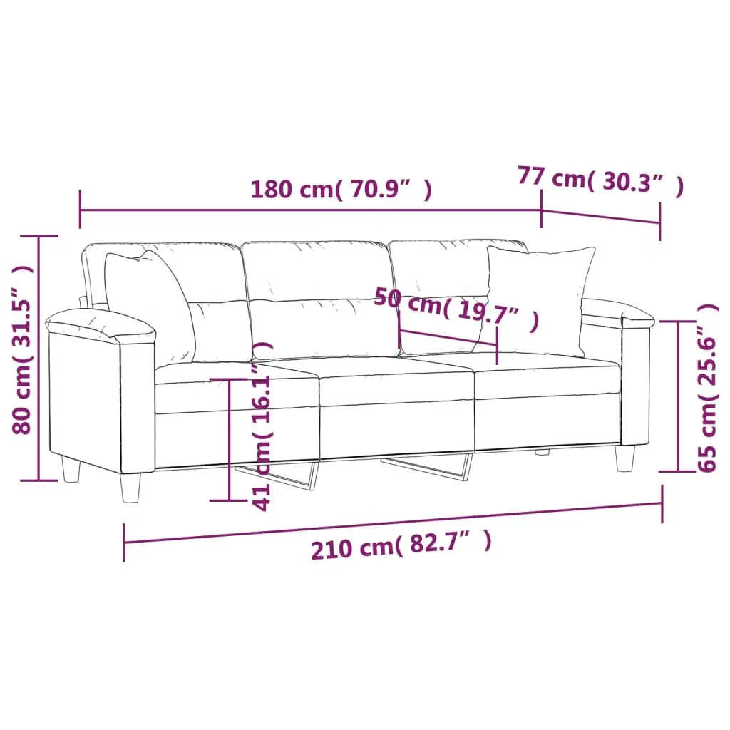 3-Seater Sofa in Grey with Coordinating Pillows
