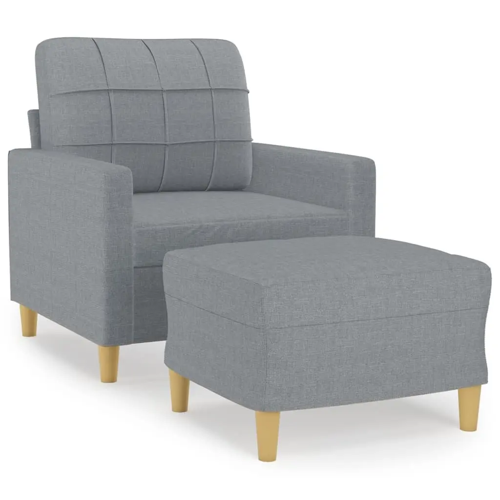 Grey Fabric Sofa Chair with Footstool for Relaxation