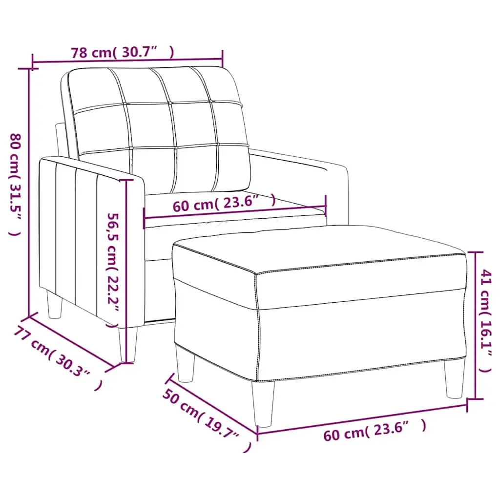 Sofa Chair Fabric Black with Footstool Compact Size