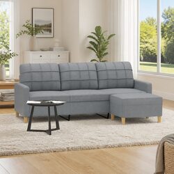 Grey Fabric 3-Seater Sofa with Footstool for Modern Living