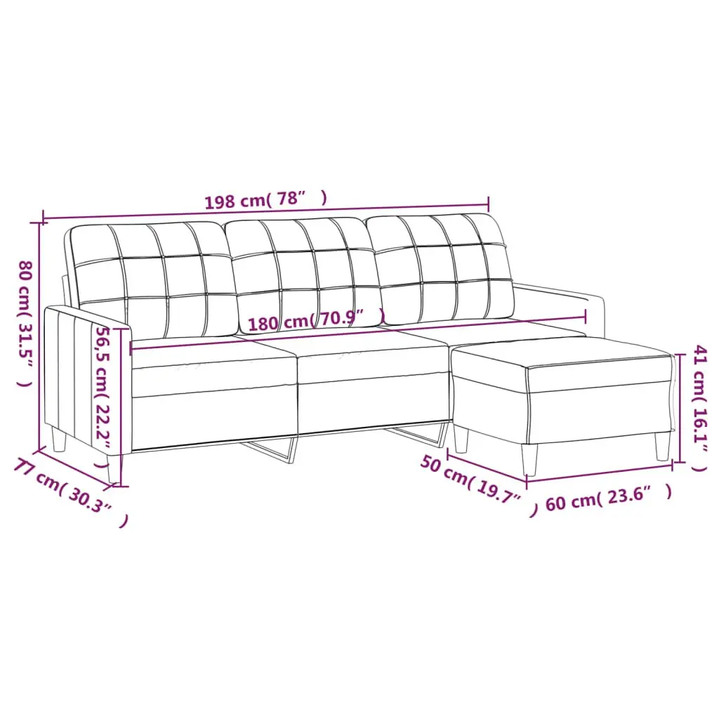 3-Seater Sofa Fabric Grey 180cm with Footstool