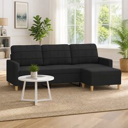 Sturdy 3-Seater Sofa with Footstool in Black 180cm