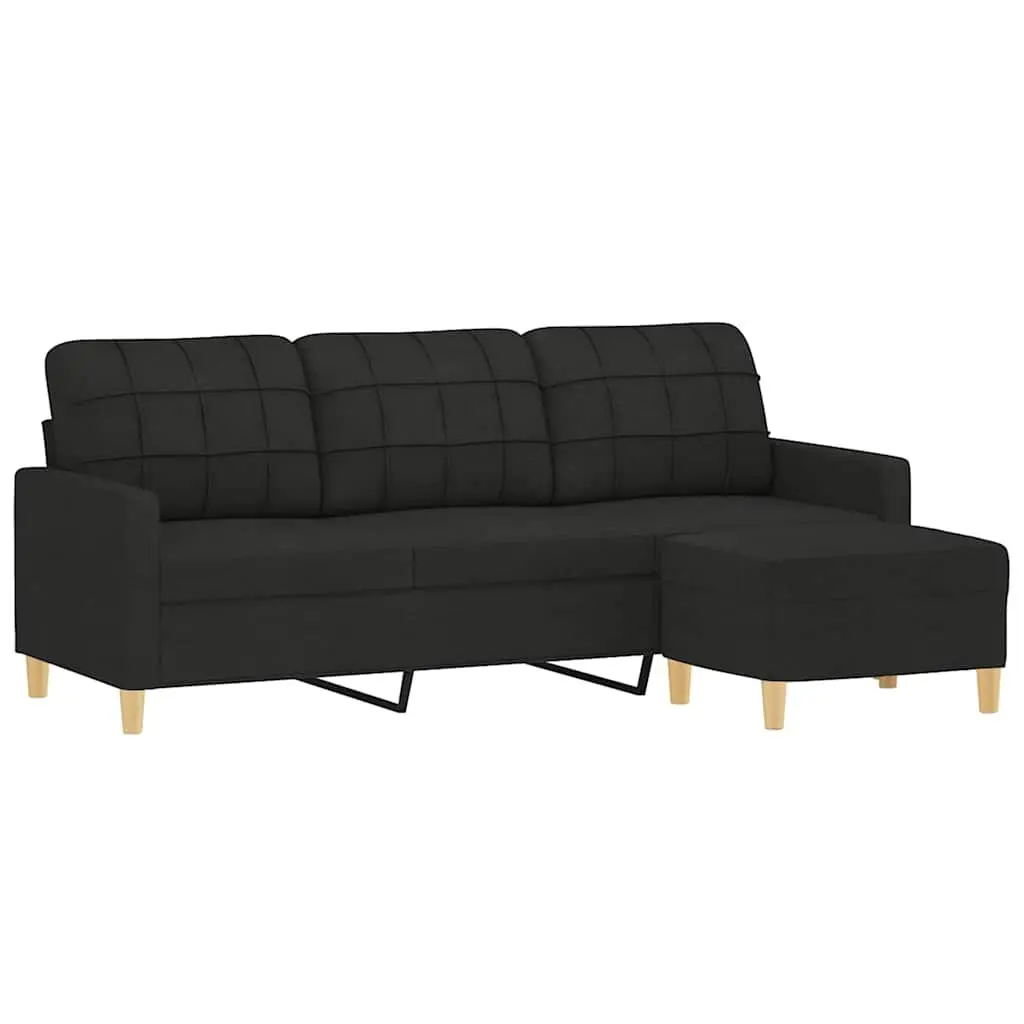 3-Seater Sofa with Footstool in Black 180cm