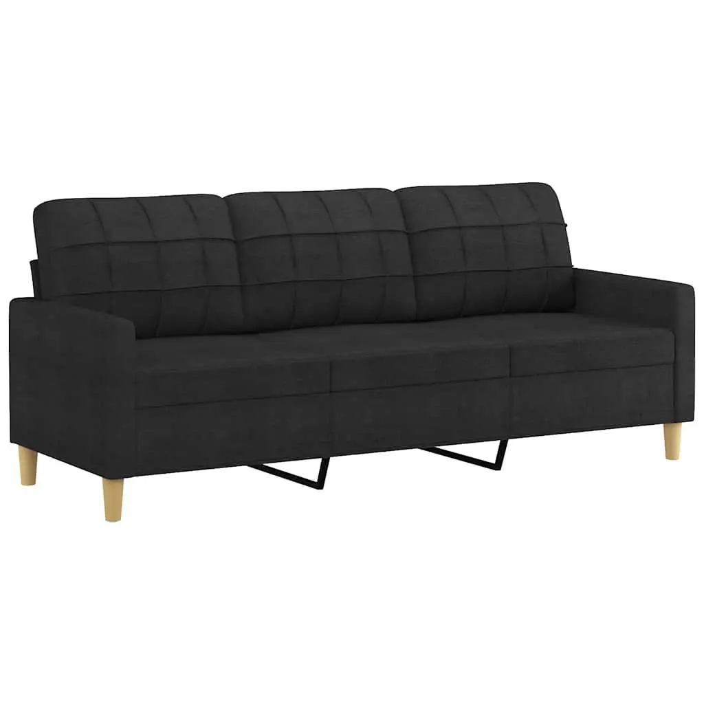 3-Seater Sofa with Footstool in Black 180cm