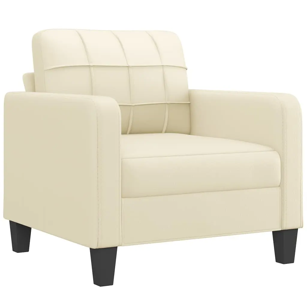 Sofa Chair Faux Leather Cream Compact with Footstool
