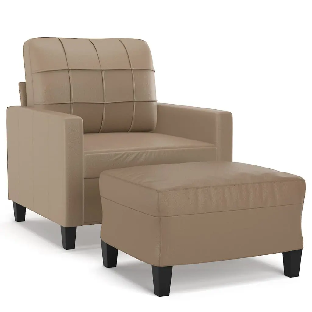 Faux Leather Sofa Chair with Footstool in Brown
