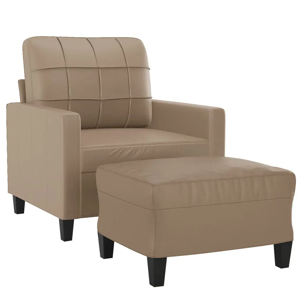Faux Leather Sofa Chair with Footstool in Brown