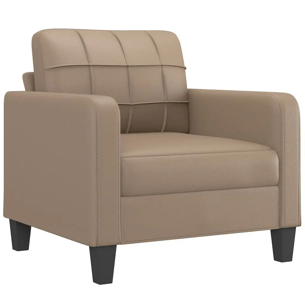 Faux Leather Sofa Chair with Footstool in Brown
