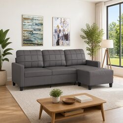Sturdy 3-Seater Sofa with Footstool in Grey 180cm