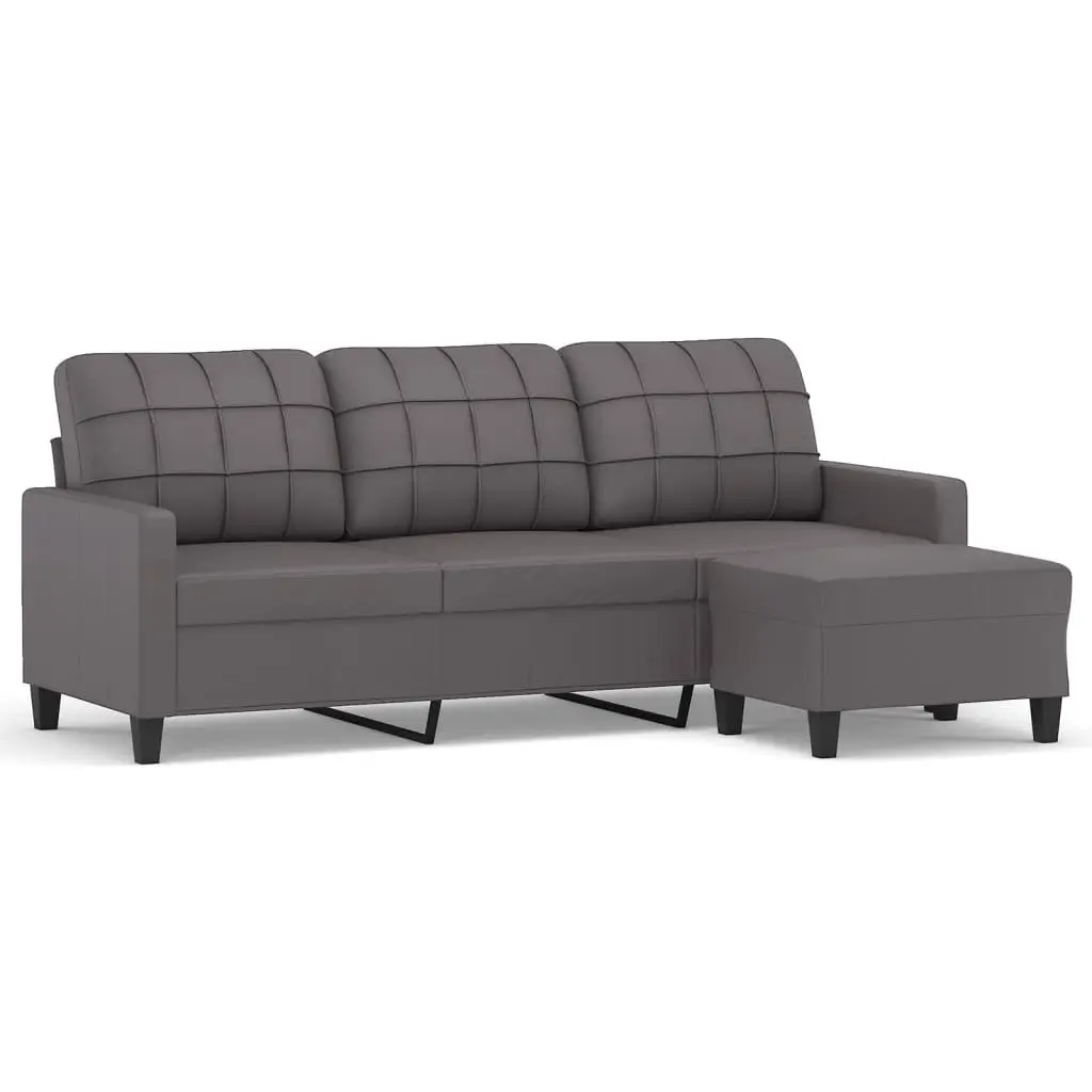 3-Seater Sofa with Footstool in Grey 180cm