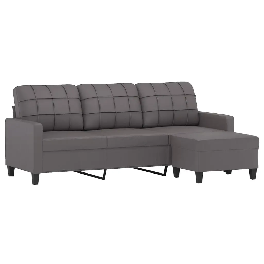 3-Seater Sofa with Footstool in Grey 180cm