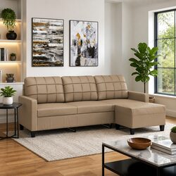 Stylish 3-Seater Sofa with Footstool in Brown Faux Leather