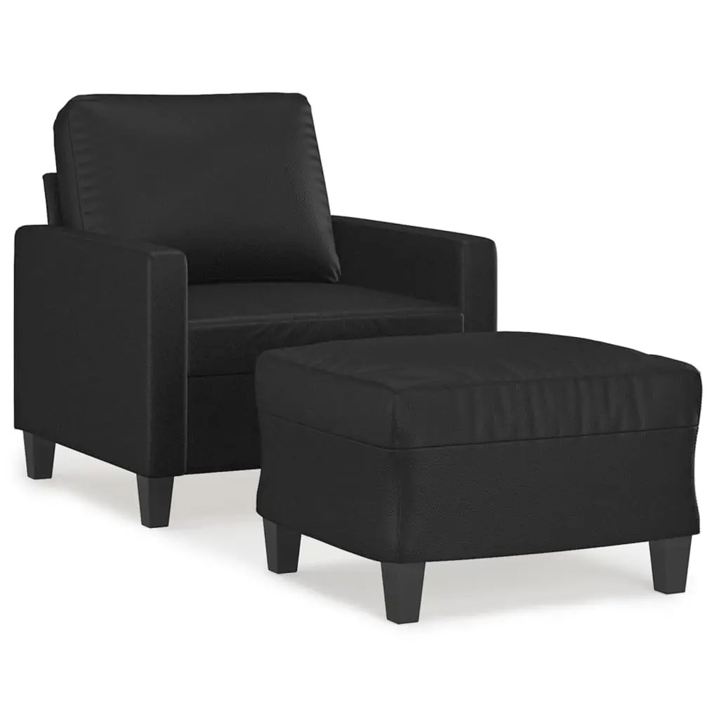 Black Faux Leather Lounge Sofa Chair with Footstool